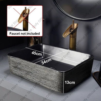 Retro-Kunst-Keramikwaschbecken, mehrere Stile, schwarzes Waschbecken, Einzelschüssel, Low-Key-Luxus-Aufsatzwaschbecken für Haushalt, Hotel, Badezimmer