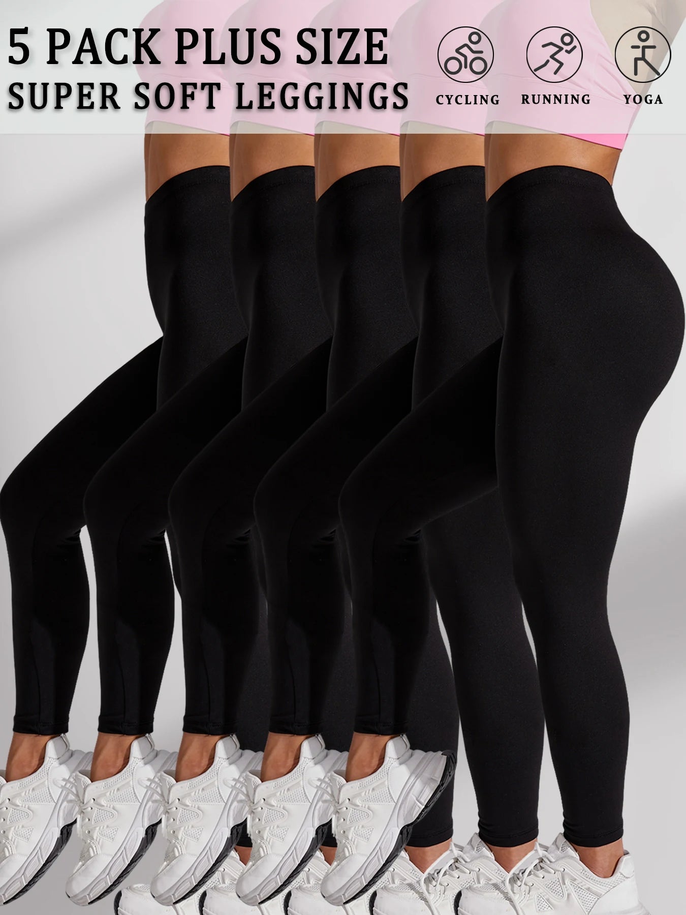Plus Size 5 Pack Super Soft Sport Leggings For Women  No See Through Workout Running Yoga Athletic Leggings RUNNING.