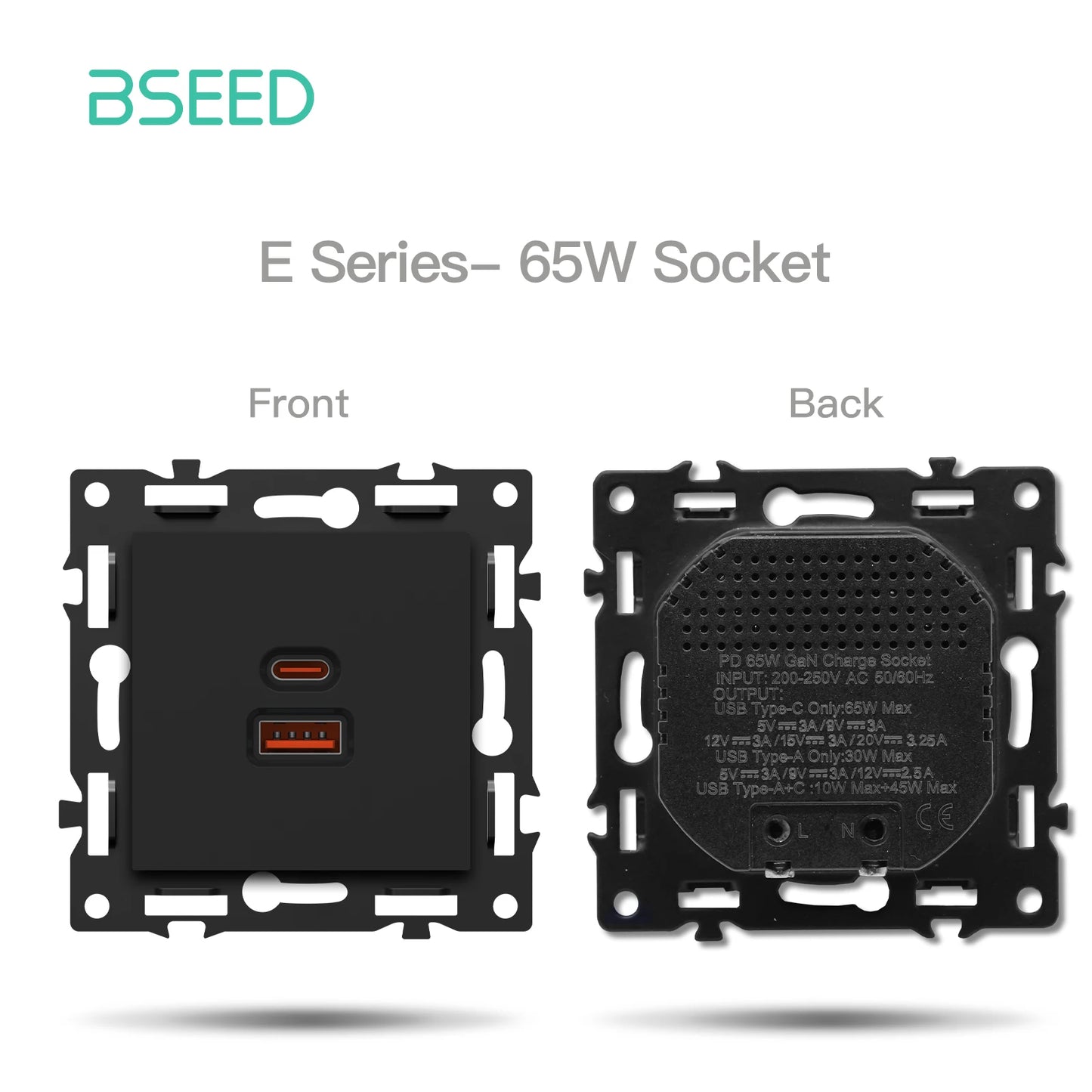 BSEED Zigbee-Schaltmodule Smart Click Lichtschalter Teile Schwarzer Glasrahmen DIY Kombination Wandsteckdosen USB-Anschluss E-Serie