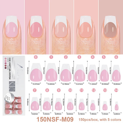 150Pcs/Box Acrylic Press on Nails Full Cover Fake False Tips Soft Gel Extension T-shaped Oval Capsule Almond Sculpted Salon DIY.