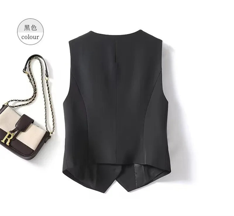 Frühling Sommer Koreanische Mode Weste 2025, Neue Frauen Kurze Mode V-ausschnitt Ärmellose Casual Blazer Weste Mäntel Weibliche Tops