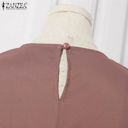 ZANZEA Muslim Women Matching Sets Long Sleeve Solid Color Tops And Loose Pant Suits Elegant Fashion Casual Tracksuit Kaftan 2025.