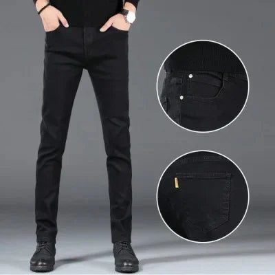 Slim Fit Men's Jeans Casual Elastic Korean Style Autumn Grey Trendy Long Pants Versatile Slim Legged Casual Trousers