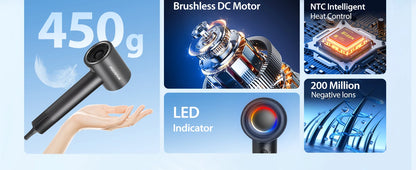 Aigostar Nora - Hair Dryer, 110,000 rpm High-Speed Hair Dryer with 200 Million Negative Ions, 55 dB Low-Noise Hair Dryer