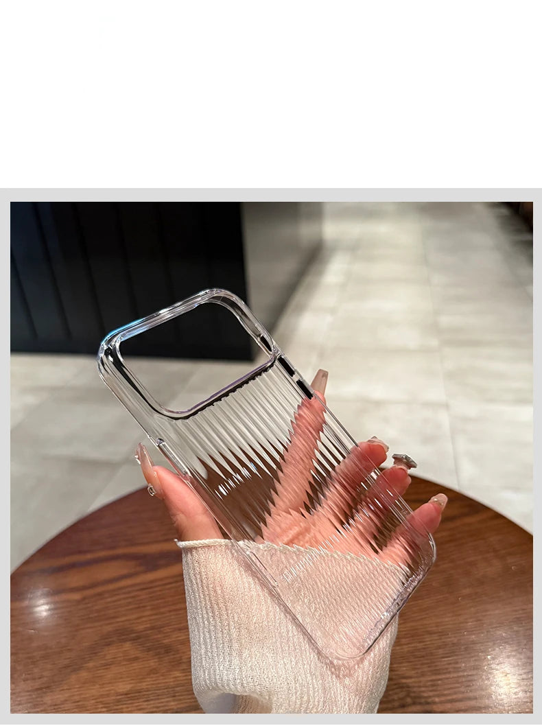 17 Pro Max Luxury Transparent Corrugated Pattern Ultra Thin Case For iPhone 17 Air 16 15 14 Pro Max Plus Shockproof Soft Cover.