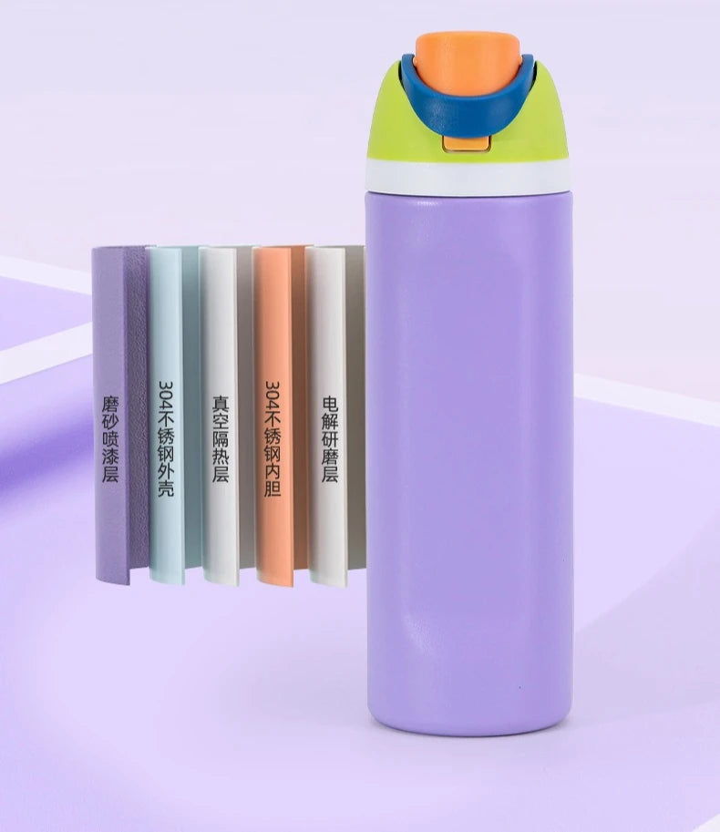 16/19/24/32OZ New 304 Stainless Steel Fitness Cup with Handle, Macaron Colored Insulated Bottle Large Capacity Straw Fruit Cup.