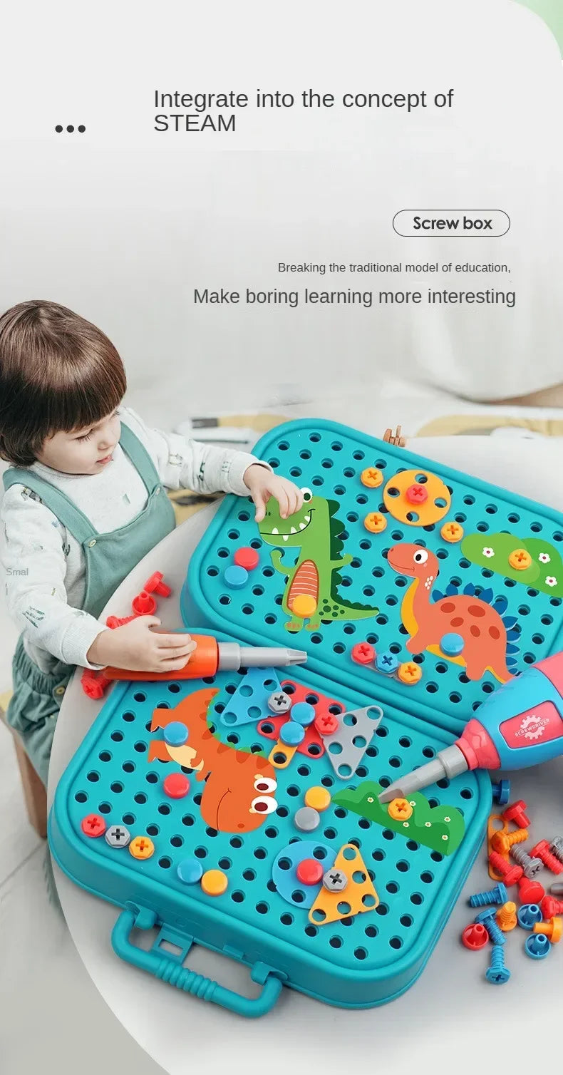 Children Toys Tool Set Electric Drill Screw Nut 3D Puzzle Toys Pretend Play Repair Tool Box Drilling Assembly Educational Toys.