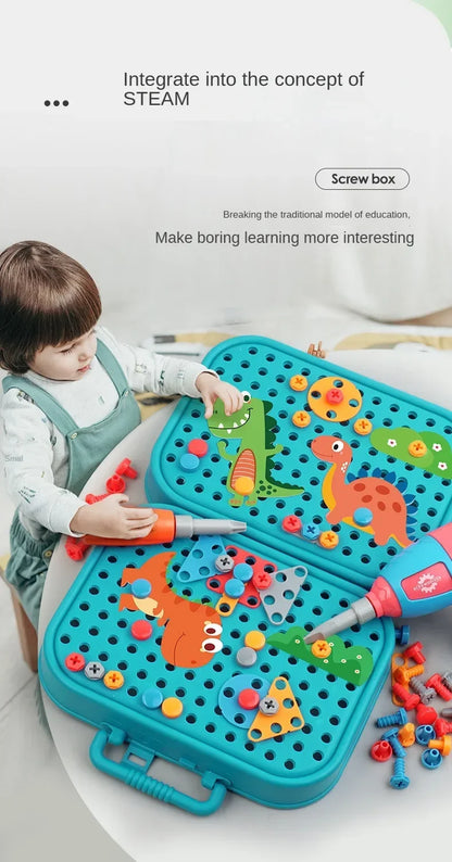 Children Toys Tool Set Electric Drill Screw Nut 3D Puzzle Toys Pretend Play Repair Tool Box Drilling Assembly Educational Toys.