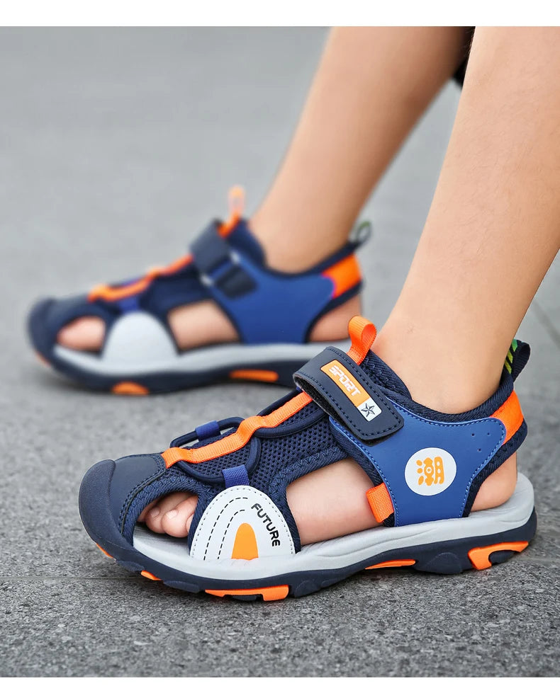 Summer Beach Water Children Sandals Fashion Shoes Outdoor Non-slip Soft Bottom Shading Leather Boys Comfortable Shoes Girls.