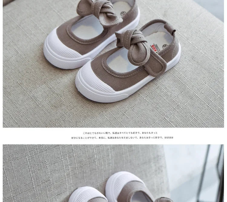 Korean Style Fashion Children Fashion Girls Canvas Shoes Versatile Bow Baby Kids Casual Shoes Simple Classic Candy Color Bowtie.
