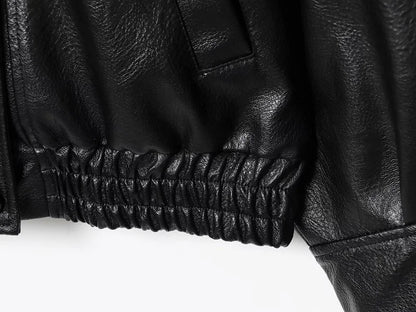 MUJER Schwarze Bomberjacken für Damen, Büro, Kunstleder, Damenjacke, Druckknopf, Wintermäntel für Damen, Mantel, Oberbekleidung