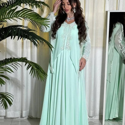 Abendkleider Arabische Lange Robe Stickerei Muslimische Frauen Party Jalabiya Eid Ramadan Marokko Dubai Abayas Kaftan Islam Vestidos Neue.