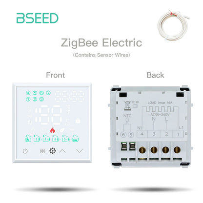 BSEED Zigbee Electric Floor Heating Thermostat LED Sensor Water Gas Boiler Smart Temperature Controller Without Frame Tuya Alexa