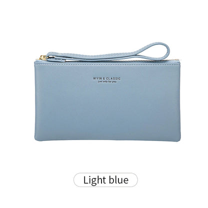 Simple Solid Color Thin Long Wallet PU Leather Large Capacity Zipper Wallet Classic Fashion Womens Handbag Can Hold Mobile Phone.