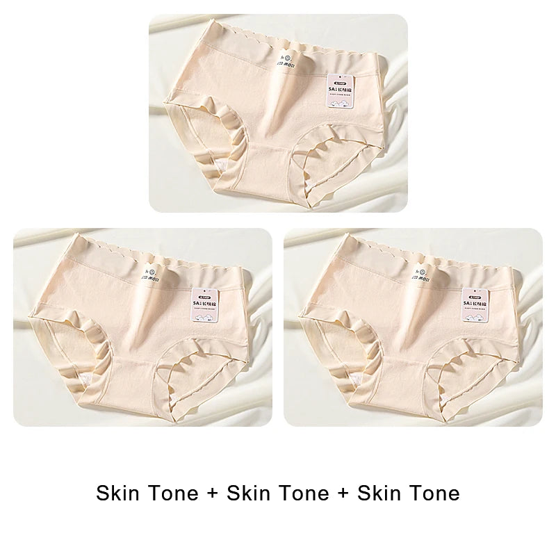 3PCS Female Underwear Antibacterial Pure Cotton Sexy Mid-rise Cotton Panties Woman Traceless Fashions Women's Intimate Intimates
