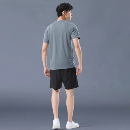 Plus Size Men's Quick-Drying Short-Sleeved Shorts Suit Sportswear Men's Leisure Sports Running Fitness T-Shirt Shorts Set men.