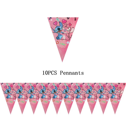 Disney Lilo Stitch Geburtstag Party Dekoration Kinder Stitch Thema Geschirr Set Engel Luftballons Happy Banner Zubehör für Mädchen zugunsten