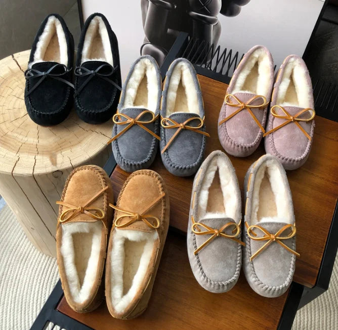 New 100% Natural Wool Genuine Leather Women Flat Winter shoes Women Moccasins Casual Loafers Plus Size Winter shoes.