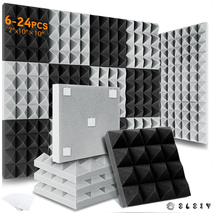 Studio Acoustic Soundproof Foam Panels 6/12/24 Pcs, Pyramid Sound Insulation Treatment Acoustic Sponge，Acoustic Foam Panels