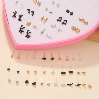 Multicolor 36Pairs Cartoon Hypoallergenic Plastic Stud Earrings Set For Women Girl Cute Animal Flower Ear Wedding Gifts Jewelry