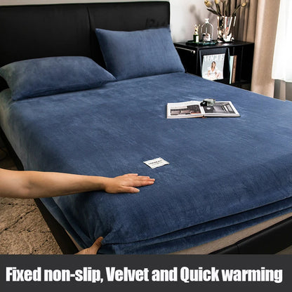 1pc Warm Winter Elastic Fitted Sheets Adjustable Flannel Velvet Mattress Cover Fluffy Fitted Bed Sheets for 200 Queen 180 size