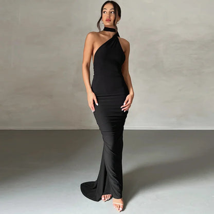 Mozision Schräge Schulter Backless Maxi Kleid Für Frauen Kleid Sommer Zurück Strap Ärmellose Geraffte Party Sexy Langes Kleid Vestidos.