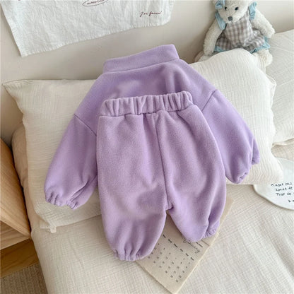 Kids Fleece Warm Set Winter Plus Velvet Outfits Long Sleeved Pullover Tops+Pants 2Pcs Autumn Children's Casual Clothing Suits.