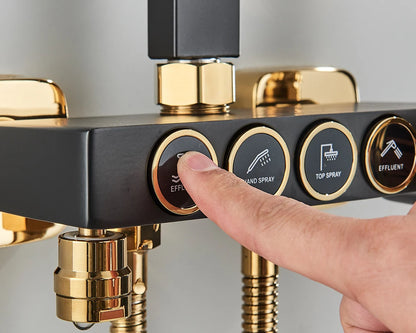 Black Thermostatic Shower Faucet Set For Bathroom Smart Display Hot Cold Water Mixer Tap Wall Mounted Rainfall System With Bidet