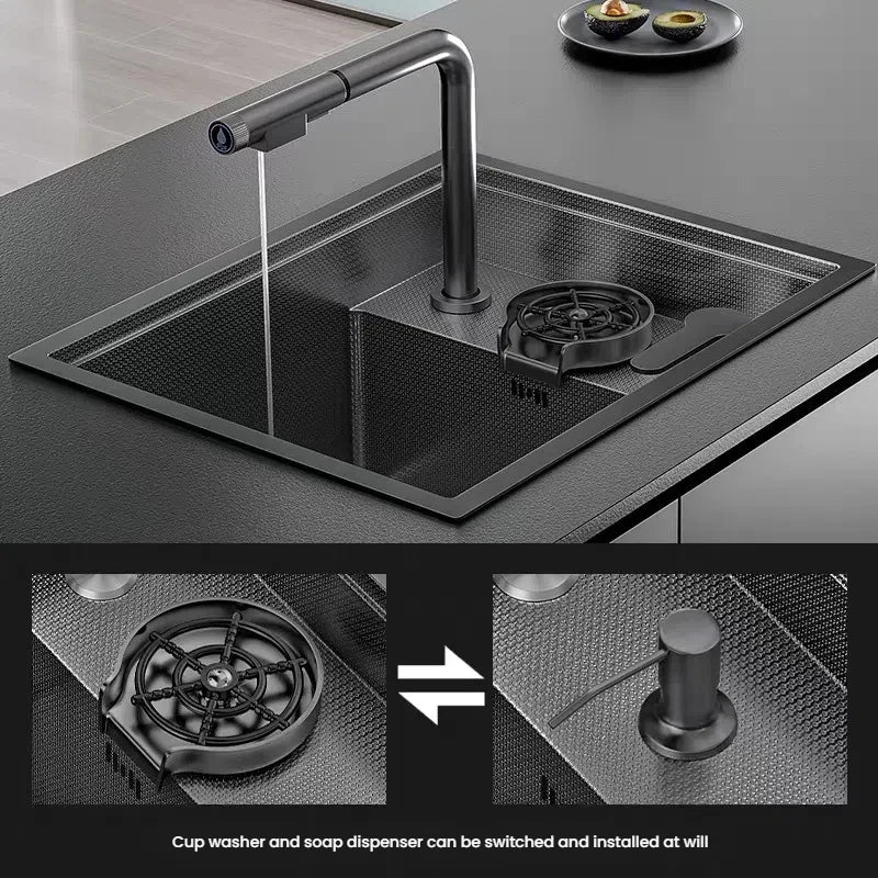 Household Small Hidden Kitchen Sink Stainless Steel Bar Wash Vegetable Basin With Cover Plate and Cup Washer Mini Single Slot