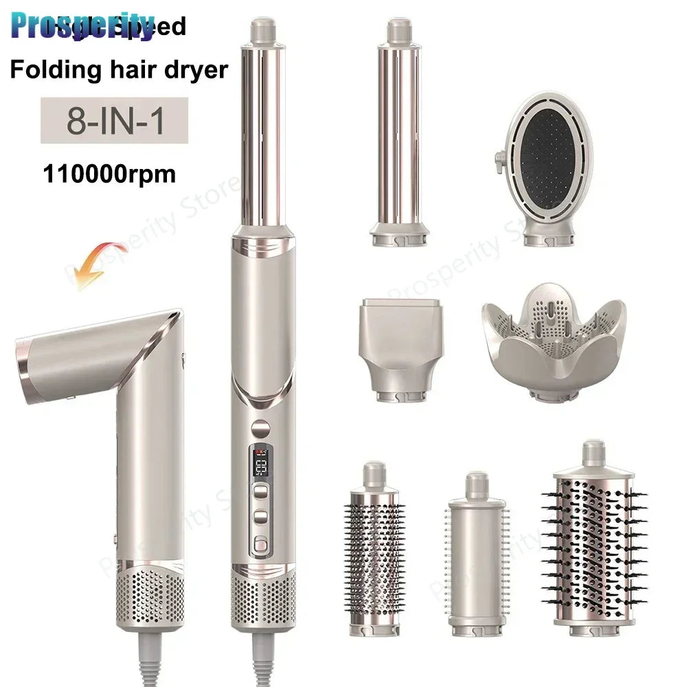 8 in 1 Professional Folding Hair Dryer Airwrap High Speed 110000rpm Blow Dryer Automatic Curling Iron Salon Hair Styling Tools.