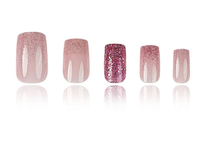 24Pcs Short False Nails with Shimmery Powder Ballet Nail Art Full Cover French Sheer Wearable Nail Manicure Tips for Girls Daily.