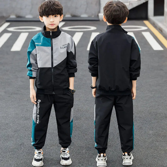 Teenage Boys Clothing Set Autumn Children Patchwork Sportswear Suits Fashion Big Boy Zipper Birthday Outfit Costumes for Kids.