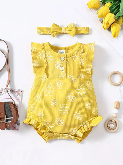 2-teiliger Sommer-Overall für Babys mit Rundhalsausschnitt, Schmetterlingsärmel-Design, süßer, süßer und lebhafter Overall im Prinzessinnen-Stil für Neugeborene.