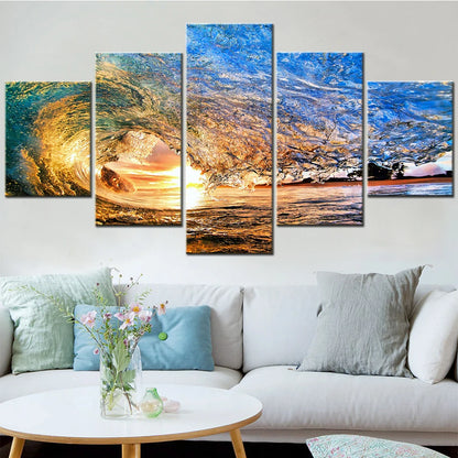 5 Pcs Sea Sunset in Waves Canvas Painting - Modular Wall Art Poster Prints for Living Room Home Decor.