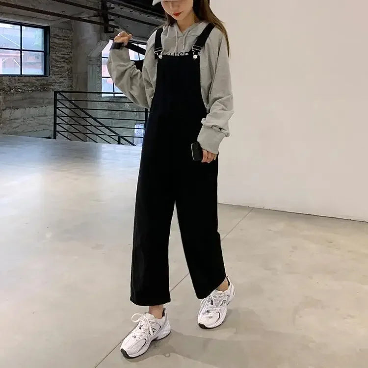 Jumpsuits Women Solid Retro Japanese Style Streetwear Denim Suspenders Trousers Harajuku Stylish Hip Hop Straight Overalls Teens