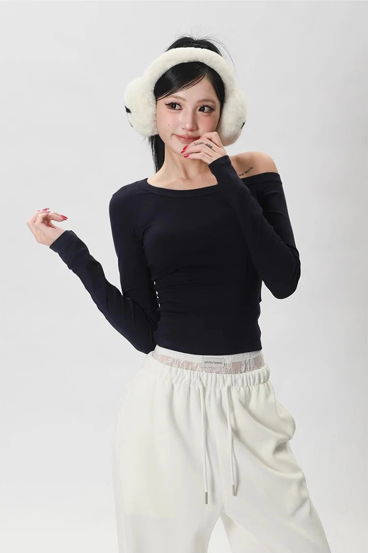 Women One Shoulder Long Sleeve Fitted Top.