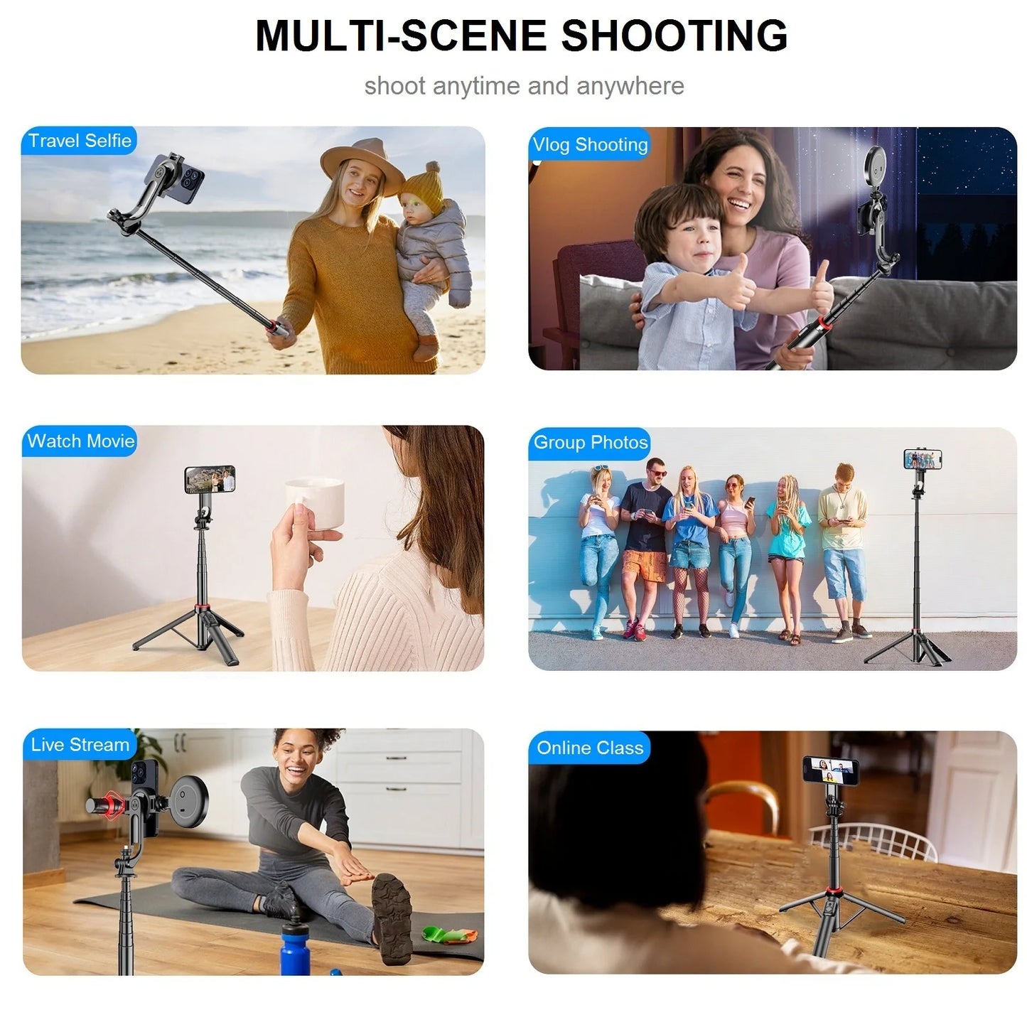 Magnetic Selfie Stick for iPhone Phone Camera 51" Extendable Magsafe Tripod Selfie Stick with Remote for Travel Vlog Videos.