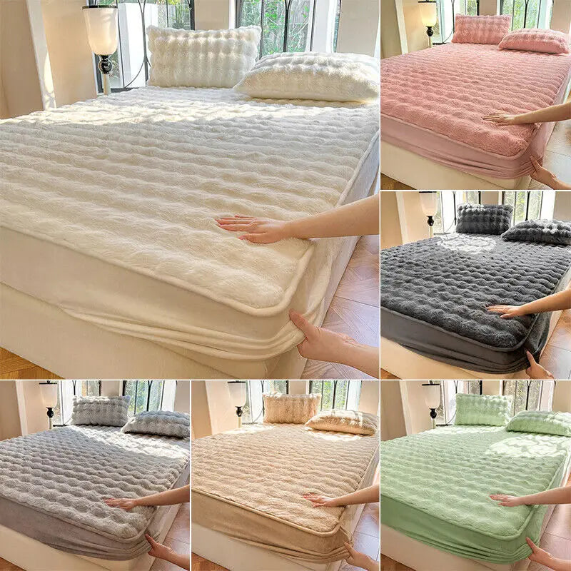 Velvet Mattress Cover Pad Fluffy Plush Fitted Bed Sheet Fleece Bed Cover for Double Bed Winter Warm Bed Dust Mite Queen Size.
