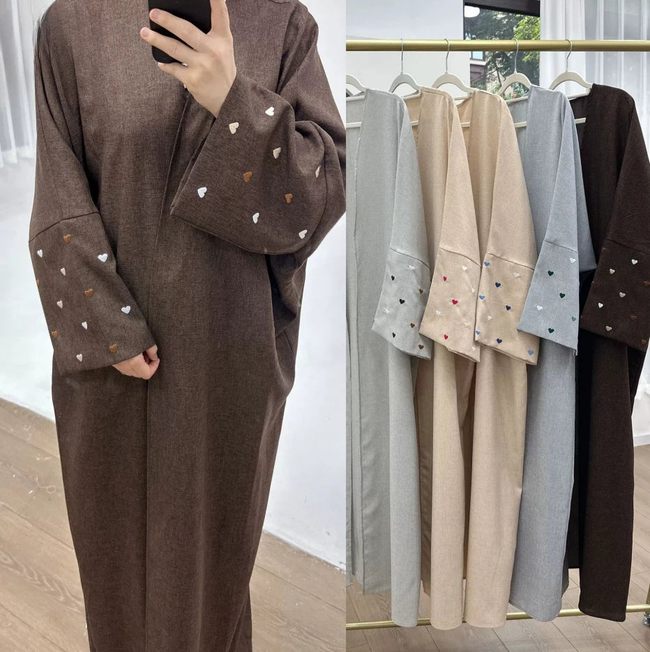 2025 Ramadan Eid Open Butterfly Moon Heart Modest Kimono Abaya Dubai Turkey Muslim Dress Abayas for Women Kaftan Kebaya Caftan.