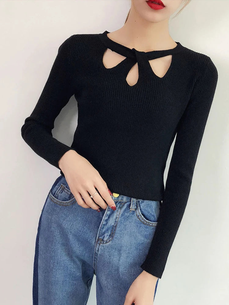 2025 Fashion Hollow Out Women Sweaters Autumn Winter Tops Slim Women Pullover Knitted Sweater Basic Solid Jumper Soft Warm Pull