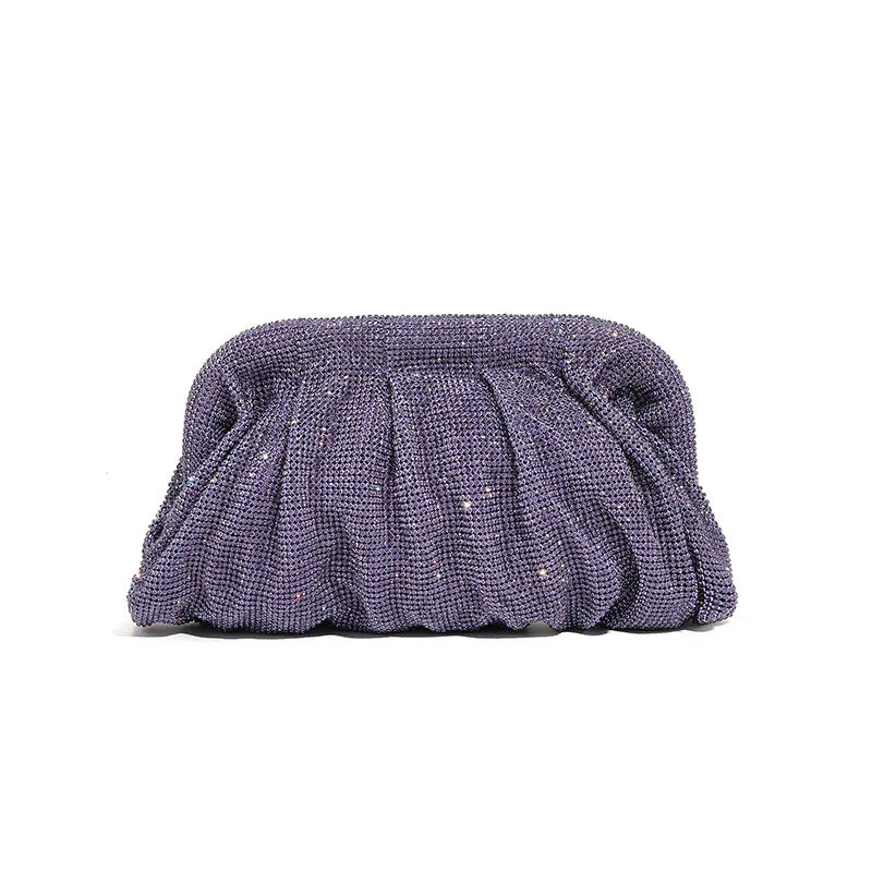Premium Handmade Diamond-encrusted Clutch Bag Pleated Chain Rhinestone Cloud Clip Dinner Bag Single Shoulder Oblique Span Bolsos