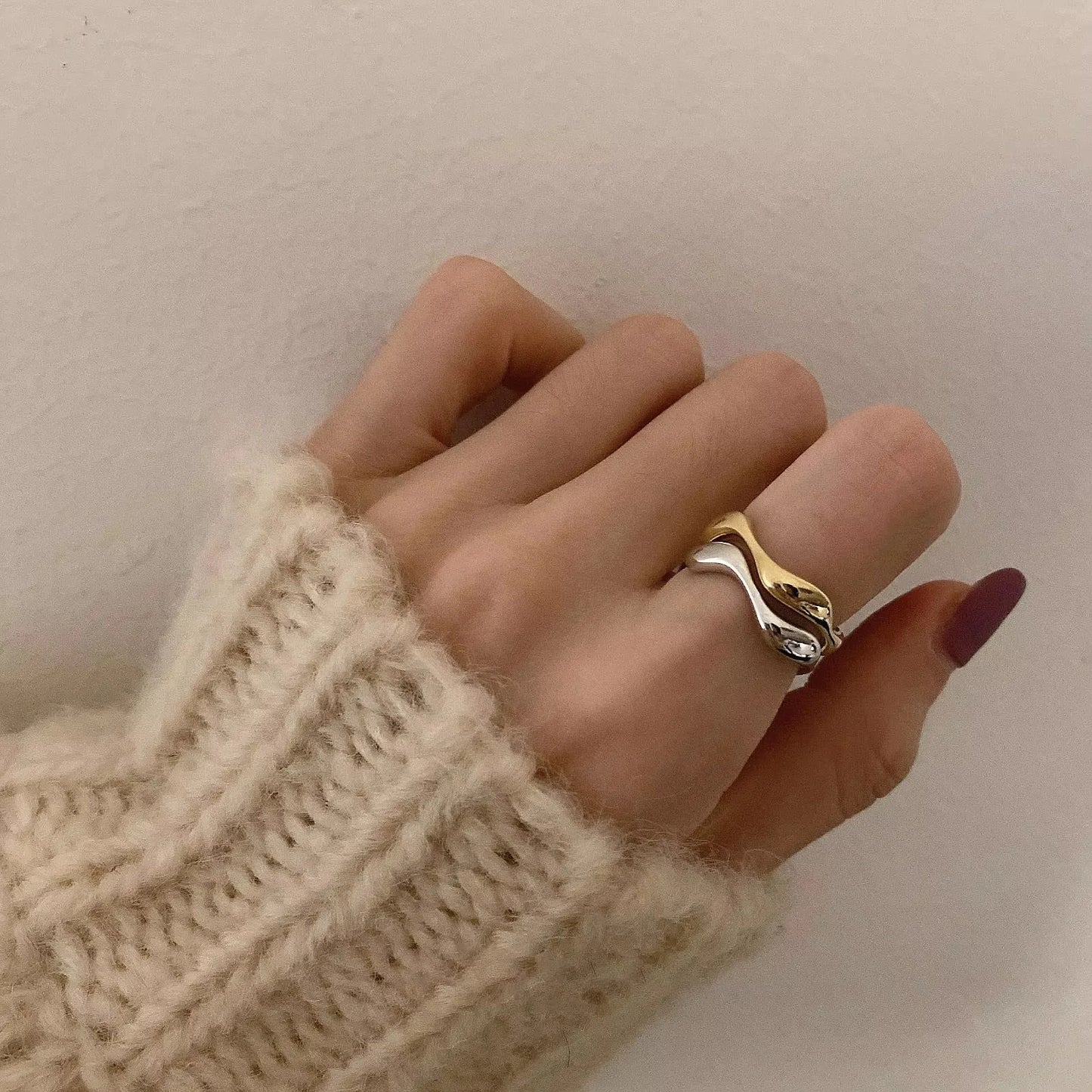 VENTFILLE 925 Sterling Silver Irregular Design Wave Golden Stackable Finger Rings Trendy Adjustable For Women Gifts Dropshipping.