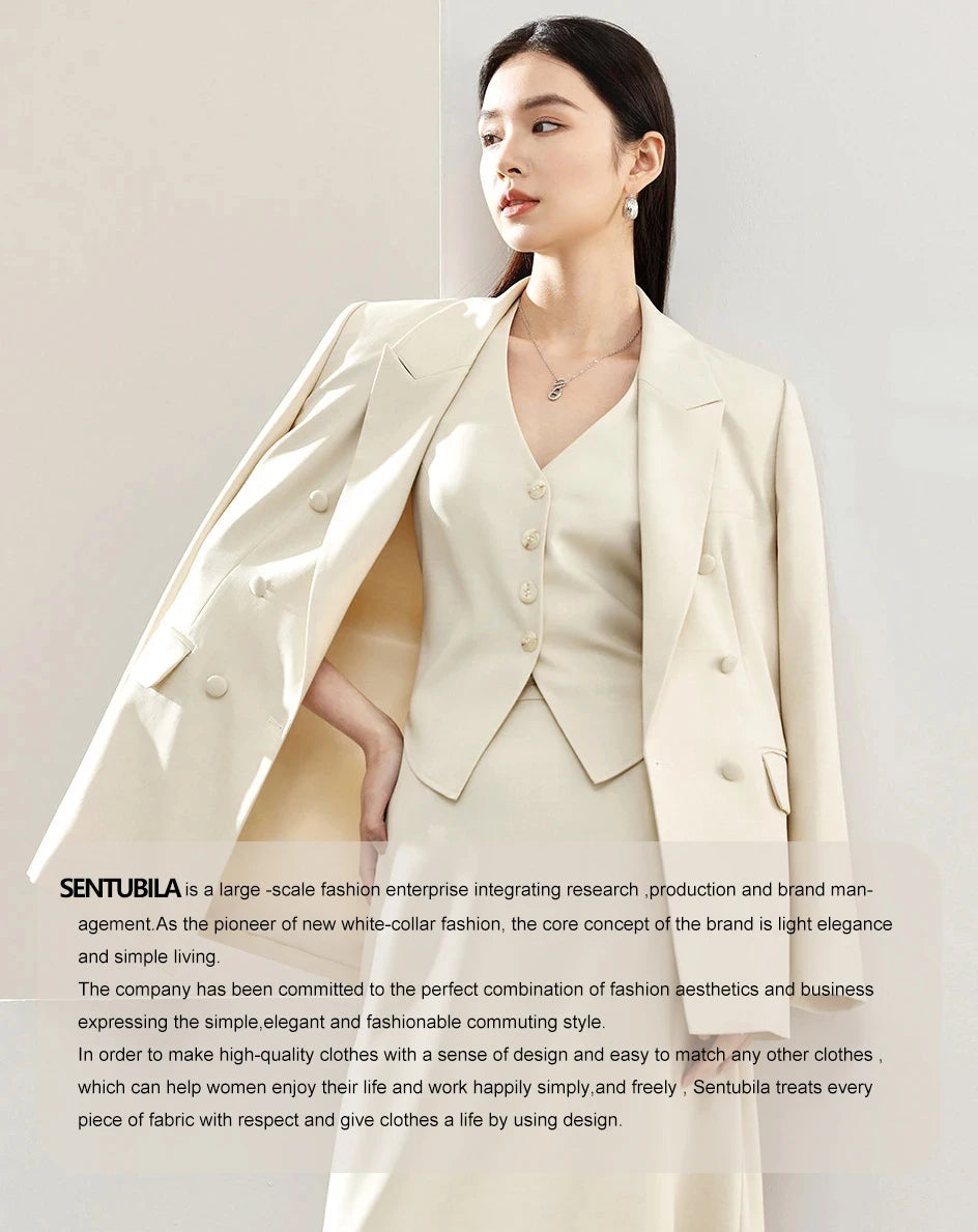 SENTUBILA 3 Piece Blazer Pant Suit Sets Women 2025 Autumn Suit Jacket Waistcoat Dress Pant Office Outfit Matching Set 141Z53565