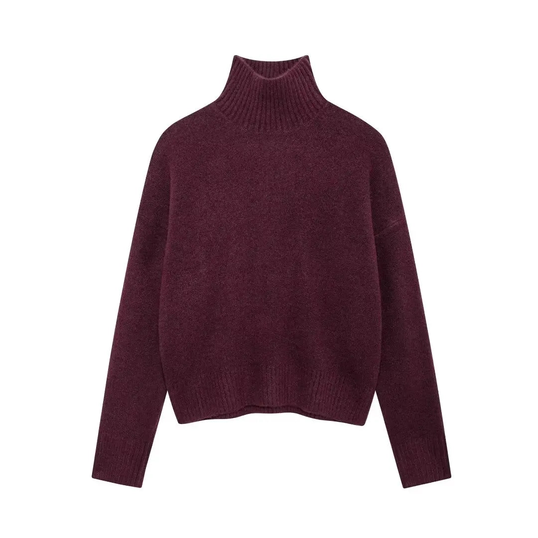 Women's Knitted Sweater Round Neck Long Sleeve Solid Color Autumn New Warm Sweater.