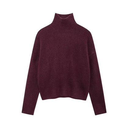 Women's Knitted Sweater Round Neck Long Sleeve Solid Color Autumn New Warm Sweater.