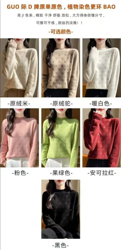Temperament Fashion Autumn Winter New Sweaters Women Turtleneck Diamonds Long Sleeve Loose Pullovers Bottoming Shirt Knitted Top.