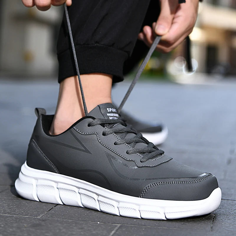 YRZL Black Running Shoes Leather Waterproof Athletic Sneakers Men Wear-resistant Men Walking Sport Shoes Comfortable Men Shoes.