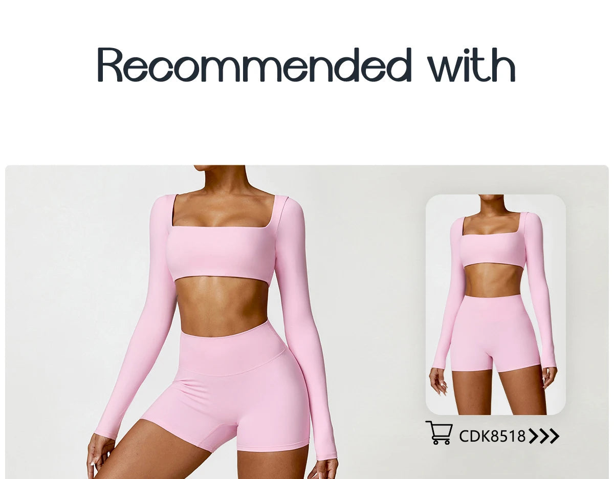 Hearuisavy Casual Quick Dry Sportswear Women Square Neck Gym Top Women Fitness Sports Crop Top Female Long Sleeve Yoga Clothing.