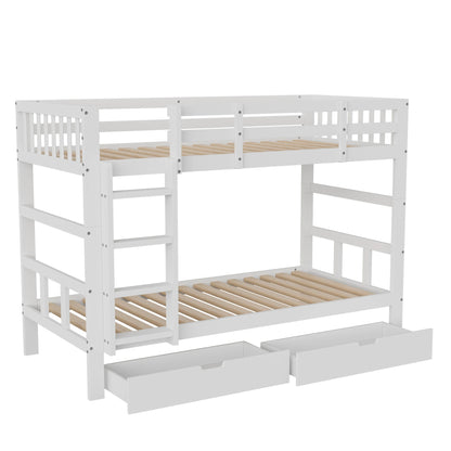 Rosahqnda Massivholz-Bettgestell 90 x 200 cm, Kinderbett mit Schubladen und Kopfteil für Bücher, Einzelzimmer, Weiß