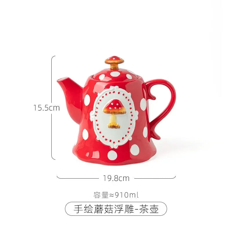 Ceramic Mushroom Western Steak Plate Embossed Amphora Noodle Soup Bowl Cartoon Cute Coffee Cup Home Fruit Dessert Salad Dishes.